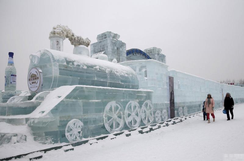 Ice sculpture of train in Harbin