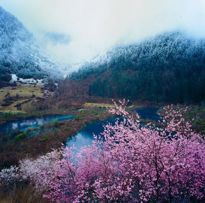 Jiuzhaigou Valley spring scenery