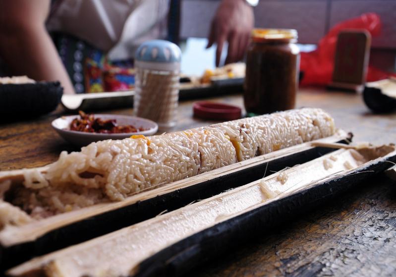 Rice Cooked in Bamboo Tubes